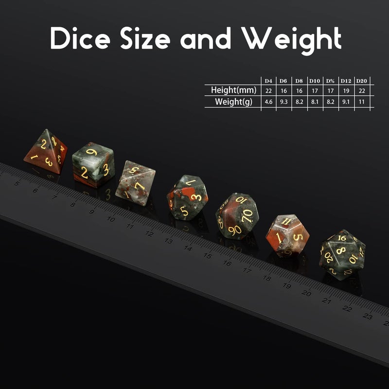 DNDND Bloodstone DND Dice Set 7 PCS Natural Stone D&D Dice with Gorgeous Gift Case for Dungeons and Dragon Tabletop Game (Bloodstone) - Image 4